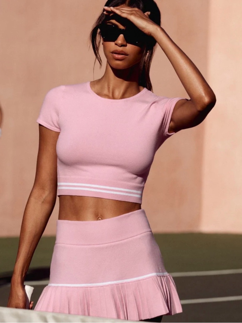 💗ALO💗 PINK MARSHMALLOW Scholar My Serve Short Sleeve Top